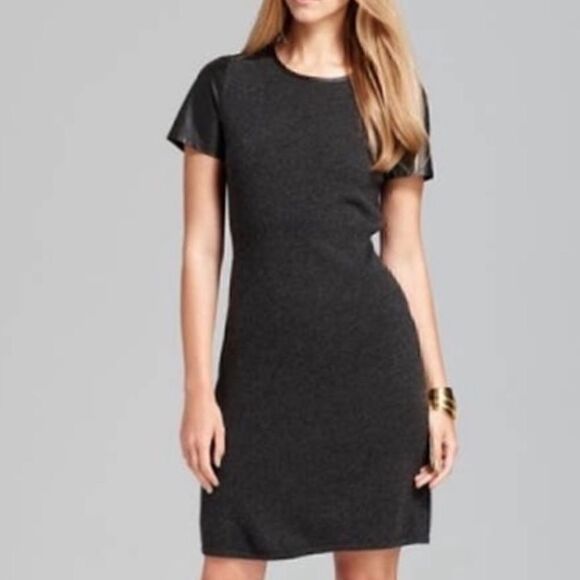 C BY BLOOMINGDALES Cashmere Dress Size Small Leather Sleeves - Picture 1 of 8